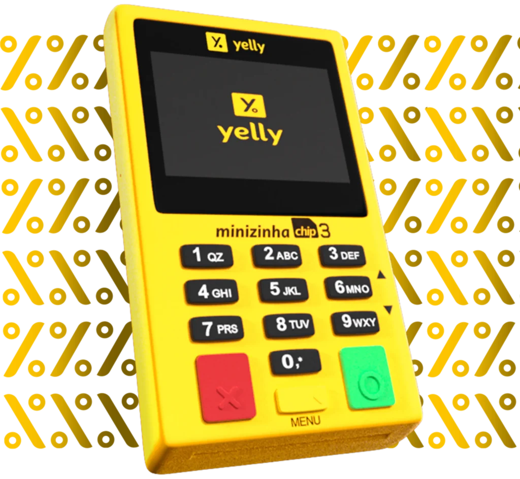 Equipamento de pagamento Yelly com até 50% de desconto. Oferece taxas imbatíveis e tecnologia de ponta.