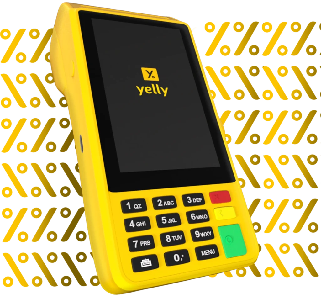 Terminal de pagamento Yelly com as menores taxas e sem aluguel. Ideal para negócios que buscam eficiência e agilidade nas vendas.