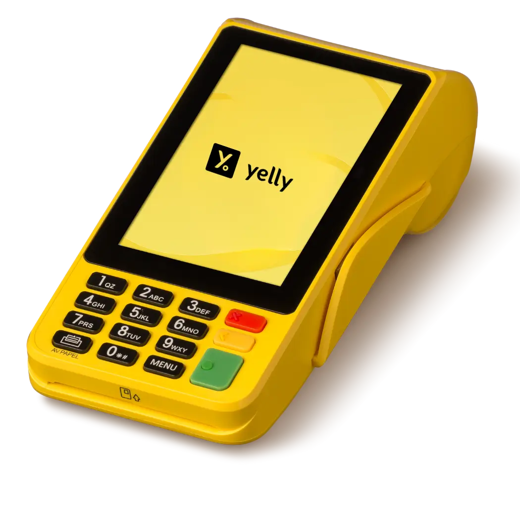Foto da Yelly PRO com tela touchscreen, conexão 4G e bateria duradoura para vendas intensas.